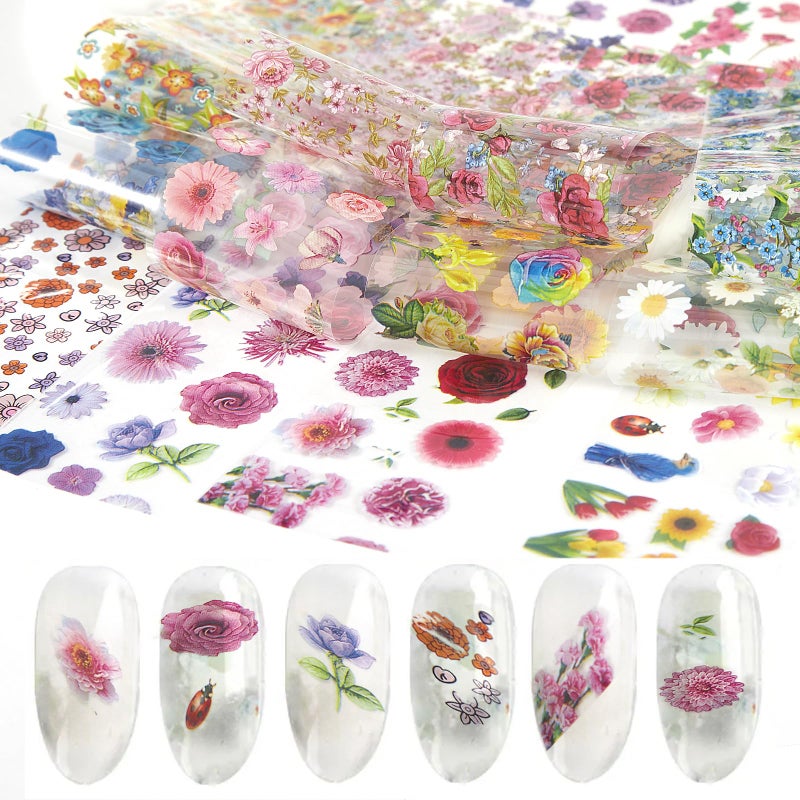 SILPECWEE 300Pcs Flowers Nail Foil, Holographic Nail Art Foil Flower Transfer Foils Paper 3D Floral Nails Stickers Fingernail Wraps Decals Manicure Design Kit Nails Decoration - Image 3